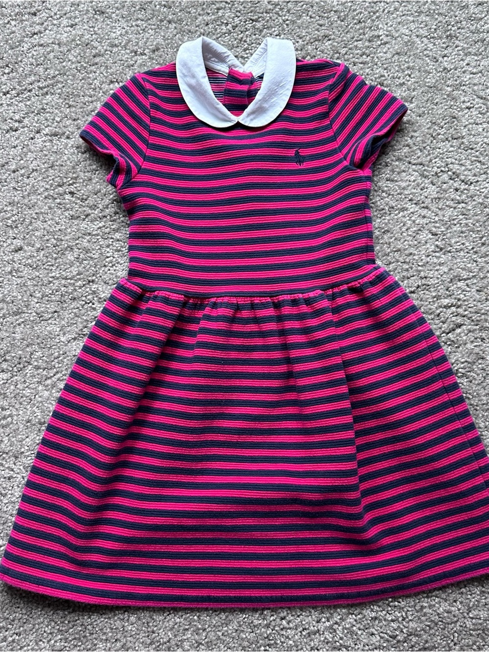 Polo Ralph Lauren Girls Pink and Navy Striped Peter Pan Collar Dress size 6
